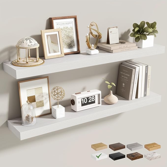 Acovy 36 Inch Floating Shelves for Wall 2 Pack, 36" Wall Shelves for Books, Storage, Decor, Wall Mounted Floating Shelf with Invisible Brackets for Kitchen, Living Room, White