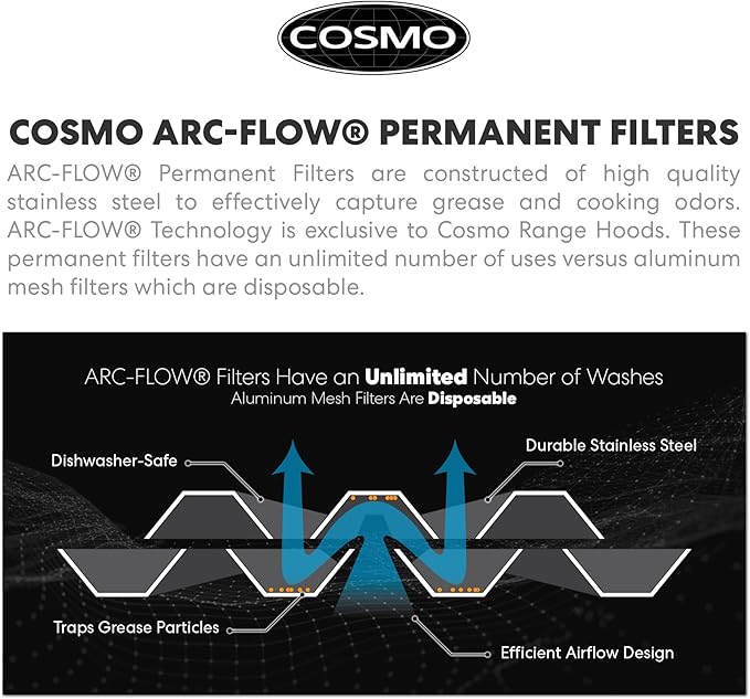 COSMO COS-63175S 30 in. Vista Collection 380 CFM Ducted Wall Mount Range Hood, Touch Controls, LED Lights, Stainless Steel