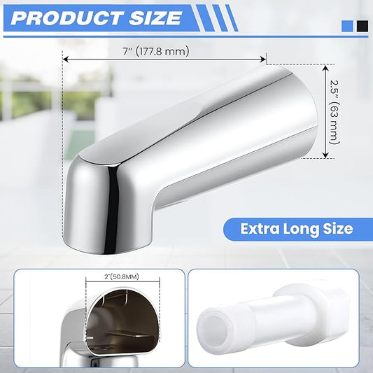 Dreyoo 7 Inch Tub Spout (Universal Fits 1/2" Copper Pipe, 1/2" IPS and 3/4" IPS), Bathroom Bathtub Faucet with Adapters and Hex Wrench(Chrome,Without Diverter)