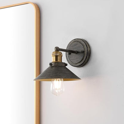 JONATHAN Y 7.88" Rustic Dark Gray/Brass Gold 1-Light Industrial Farmhouse Metal Vanity Light Wall Sconce, Metal Shade for Bathroom Mirror, Kitchen, Entryway, LED Bulb Included (JYL7426D)