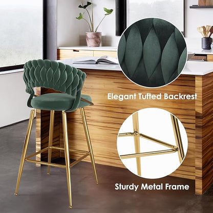 25.2" Velvet Counter Stool with Gold Accents, Ergonomic Plush Seat for Kitchen Island Bar
