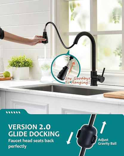 Oil Rubbed Bronze Kitchen Faucet with Pull Down Sprayer, Kitchen Sink Faucet VFAUOSIT Commercial Stainless Steel Laundry Single Handle Bronze Faucet for Kitchen Sink, Grifo para Fregaderos de Cocina