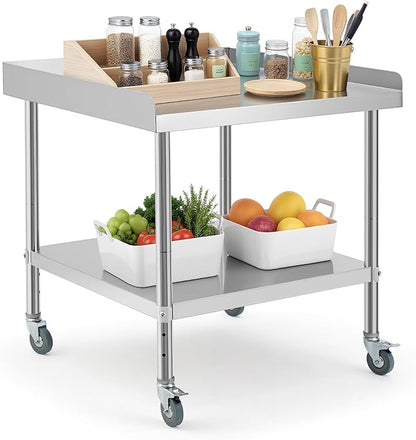 Garvee Stainless Steel Table,Heavy-Duty Prep Table with Non-Removable Backsplash,Versatile Commercial Worktable with 4 Wheels for Kitchens&Restaurants,30 * 30 * 30Inch (30 * 30 * 30inch)