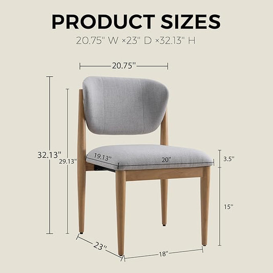 Casaphoria Dining Chairs Set of 2, Solid Oak Wood Legs Upholstered Kitchen Chairs, Mid Century Modern Ergonomic Curved Back Accent Chair for Dining Room, Home Office and Vanity, Gray
