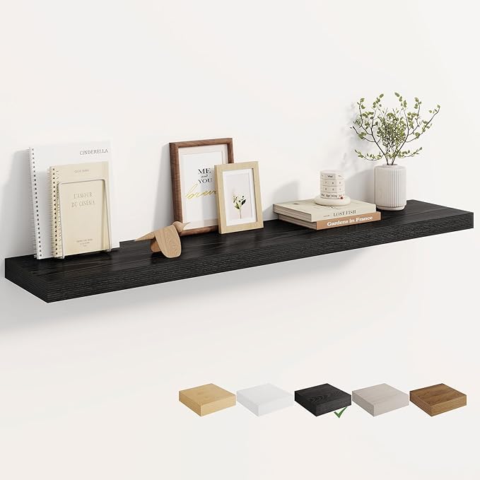 Dreamland 48 Inches Floating Shelves for Wall, 8" Deep Long Floating Shelves Set of 1, Large Display & Storage Shelf, Wall Shelf for Bathroom Bedroom Living Room Kitchen Office, Black