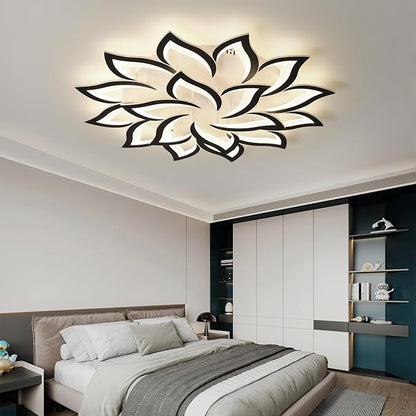 JAYMP 39.4" Flower Shaped Ceiling Light Dimmable Modern Ceiling Lamp Remote Control LED Lighting Fixture for Living Room Dining Room Farmhouse (Black/18 Petals)
