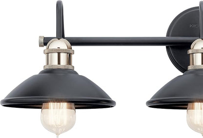 Kichler Clyde 3-Light Bathroom Vanity Light Fixture with Vintage Industrial Design in Black Finish, Wall Mount Over Mirror Lighting for Bathroom (7.25" x 26.5" x 8.25"), 45945BK