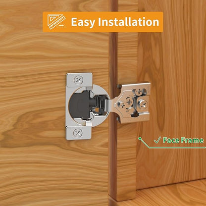 Chibery 60 Pack 3/8" Overlay 3D Soft Close Concealed Hinge for Face Frame Door, Smooth Slow Self Closing Hinges, Satin Nickel, Hidden 105° Open Angle Stainless Steel Hinge for Kitchen Cabinet Door