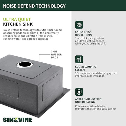 25-Inch Drop-In Kitchen Sink, SINKVINE 25" x 18" Stainless Steel Indoor and Outdoor Sink, Top Mount Large Deep Single Bowl Sink for Laundry Room, with Drain Strainer, Bottom Grid, Roll-up Drying Unit