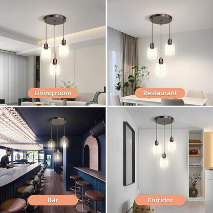 CANMEIJIA 3-Light Pendant Light Fixtures, Black Glass Pendant Lights for Kitchen Island, Industrial Hanging Lighting for Dining Room Bedroom, Modern Ceiling Lamp E26 Base, Bulbs Not Included