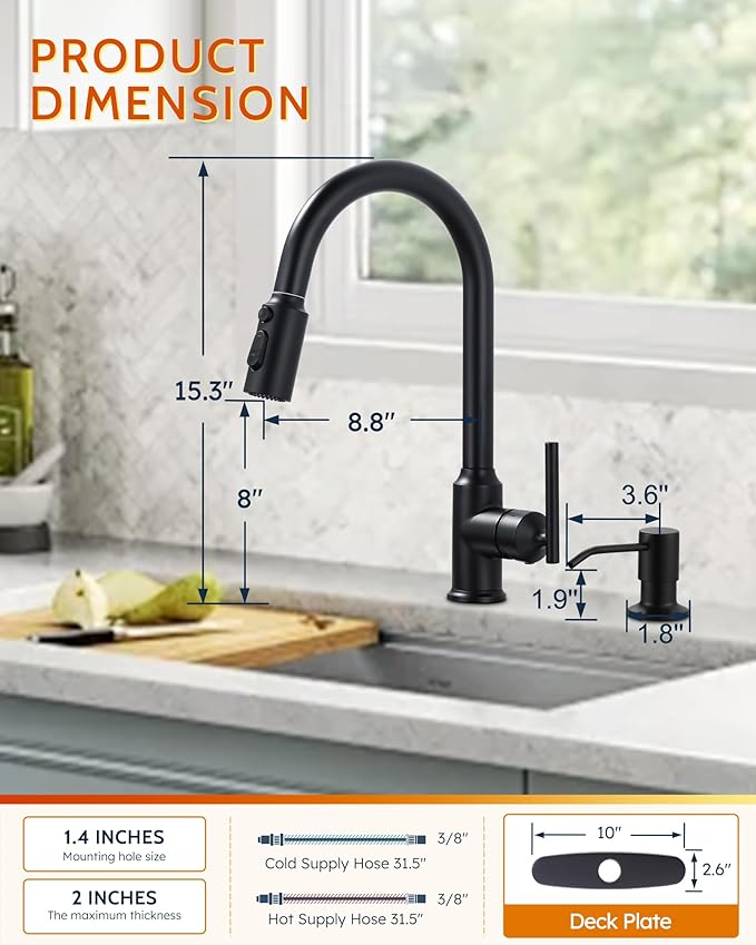 WOWOW Kitchen Faucets with Sprayer, Oil Rubbed Bronze Rv Kitchen Faucet, Single-Handle Camper Outdoor Sink laundry faucets for Utility 4 Hole Kitchen Faucet for Sink Faucet Kitchen with Soap Dispenser