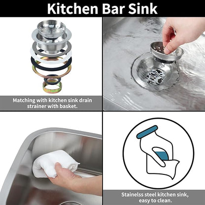 Bar Sink,17.83” x 15.94”Undermount Kitchen Sink, T-304S Stainless Steel RV Kitchen Sinks, Small Kitchen Sinks With Sink Drain Strainer, Use at Rv, Bar,Outdoor, Laundry and Utility,Bathroom