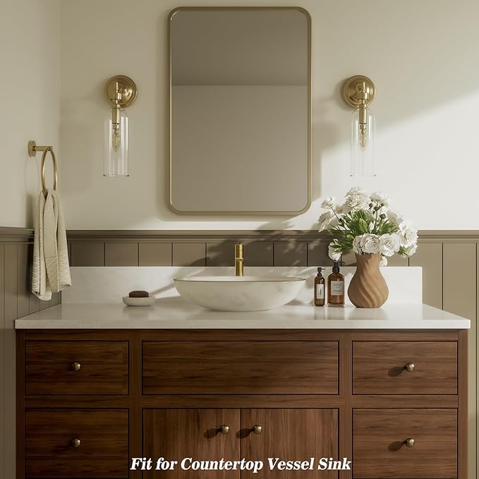 Phiestina 1 Hole Tall Bathroom Vessel Sink Faucet, Brushed Gold Single Hole Single Handle Vanity Faucet, with Pop Up Drain and Water Supply Line, FH02-BG-V
