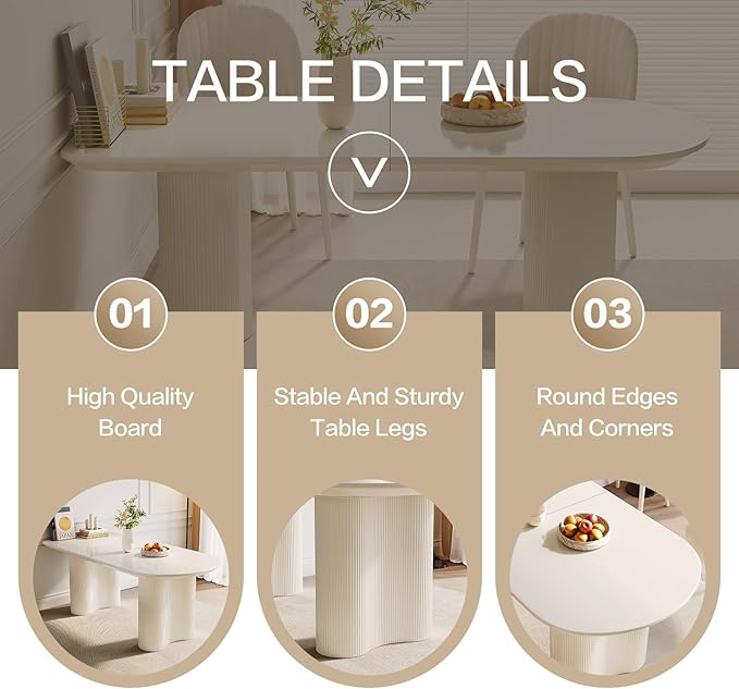 Guyii 62.99" Dining Table, Modern Kitchen Table for 6 People, Indoor Dining Table for Kitchen, Bar, Living Room, Small Space, Cream White, Table Only (62.99 Inch)