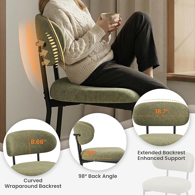 Upholstered Dining Chairs Set of 4, Modern Fabric Kitchen Chairs with Curved Backrest and Cushioned Seat, Sturdy Metal Legs, Comfortable Accent Chairs for Kitchen Dining Room, Living Room,Green