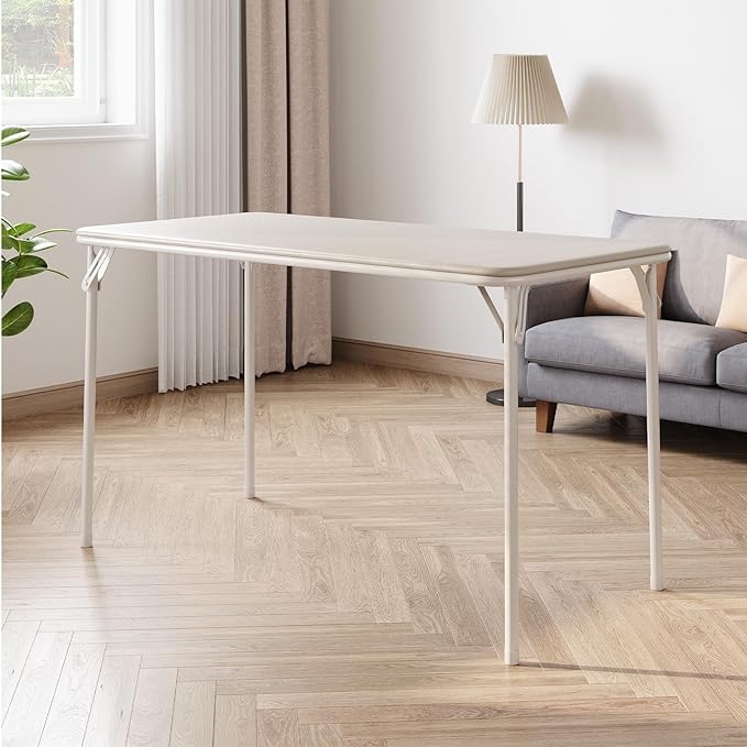 IDEALHOUSE Folding Table, Portable Folding Card Rectangle Table with Sturdy Metal Frame, PU Leather Upholstered Foldable Table, for Dining Room, Living Room, Office, Camping, Brige