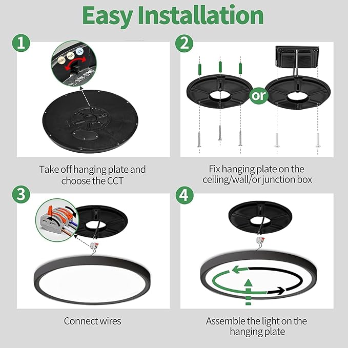 4PK 9 Inch LED Flush Mount Ceiling Light, 18W, 1860LM, 3000K/4000K/6000K CCT Selectable, Round Flat Panel Low Profile Ceiling Light Fixtures for Hallway, Kitchen, Bedroom, Laundry Room