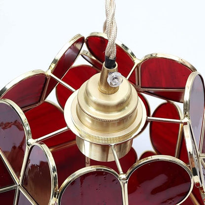 Bieye L10876 Petals Tiffany Style Stained Glass Ceiling Pendant Light with 8-inch Wide Lampshade (Deep Red, 8" Cherry Blossom)