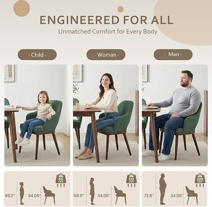 MALOL Wooden Dining Chairs Set of 4, Modern Fabric Upholstered Dining Room Chair, Kitchen Side Chairs, Farmhouse Dinner Chair with Open Back for Kitchen, Green