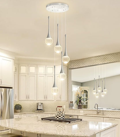 Crystal Chandelier for Dining Room Glam 5 Light Cluster Crystal Pendant Light Dimmable LED Chandeliers for Kitchen Island Living Room Sivler