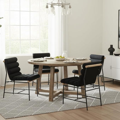 Modern Upholstered Dining Chairs Set of 4, Black Linen Dining Room Chairs with Tufted Back & Cushion, Comfy Armless Kitchen Chairs with Black Metal Legs for Dinner Living Room