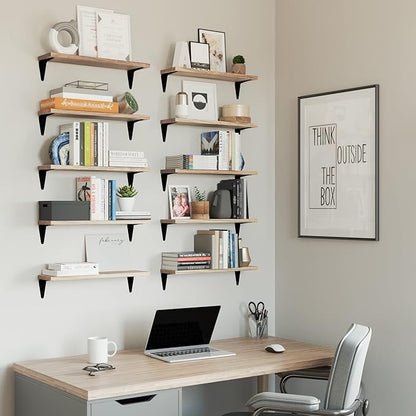 Wallniture Arras Wood Floating Shelves for Wall Storage, Small Bookshelf, Hanging Book Shelves for Living Room, Bedroom, Office, Burnt Finish, Set of 10 (Burnt)