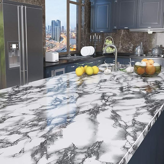 Livelynine 24 X394 Wide Marble Peel and Stick Wallpaper Kitchen Vinyl Wrap Countertop Contact Paper Waterproof Counter Top Covers Sticky Wall Paper for Bathroom Counters Laminate RV Table Desk Cover