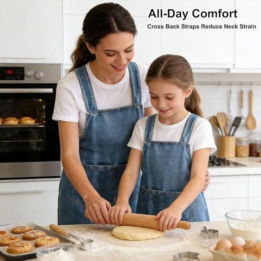 Adult Jour Apron, Lightweight Cotton Apron with Front Pocket, Denim Cross Back Aprons, Durable & Stain-Resistant
