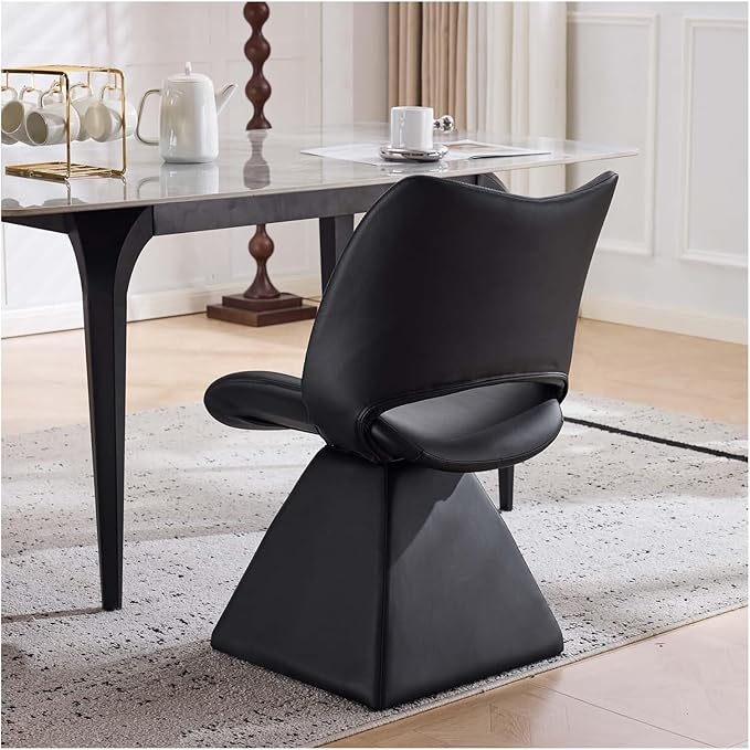 360° Swivel Dining Chair with Curved High Backrest, Comfy Faux Leather Kitchen Chair with Solid Wood Frame, Upholstered Seat for Kitchen Island Desk Living Room(Black)