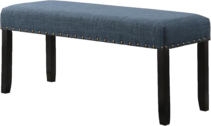 Blue Upholstered Dining Bench with Nailhead Trim, Versatile Furniture for Kitchen Islands, Dining Sets, and More, Supports Up to 300 lbs