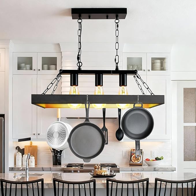 Rustic Farmhouse Chandelier for Dining Room 3-Lights Black