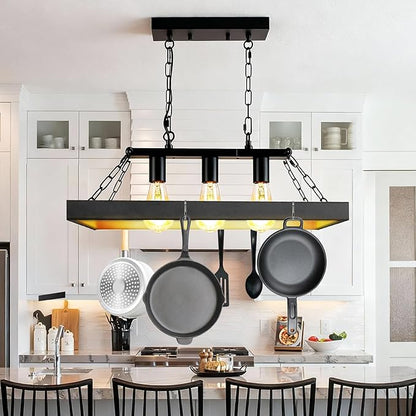 Rustic Farmhouse Chandelier for Dining Room 3-Lights Black