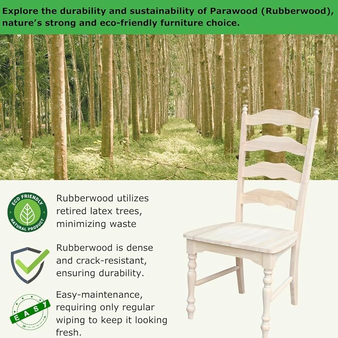 International Concepts Maine Ladderback Chairs, Solid Parawood, Unfinished (Set of 2)