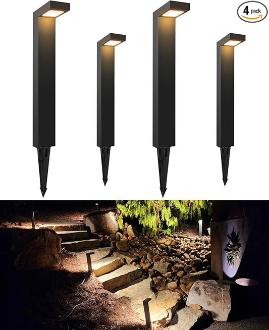 GKOLED 4-Pack Low Voltage Landscape Lighting, Pathway Lights, 3W 9-15V AC/DC Wired Outdoor LED Landscape Path Lights for Garden Driveway Accent Lighting Fixtures, Die-cast Aluminum Housing, UL-Listed