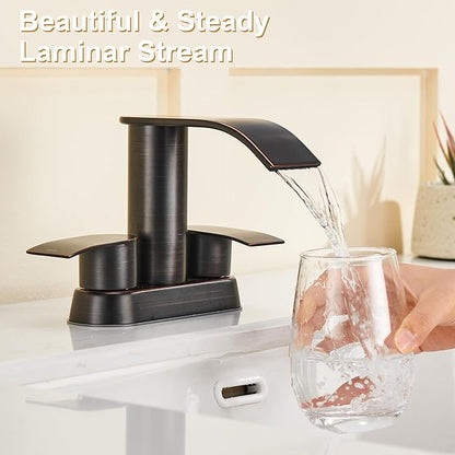 Ultimate Unicorn Bathroom Faucet for Sink Oil Rubbed Bronze, 4 Inch Bathroom Sink Faucet for 3 Hole or 2 Hole, 2 Handle Waterfall Faucets with Pop up Drain, Centerset Faucets for RV Counter