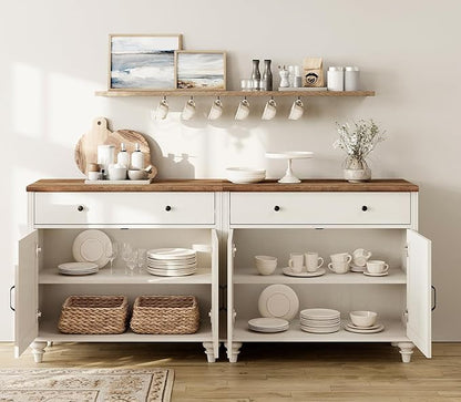 WAMAPT Buffet Cabinet with 8 Doors and 4 Drawers, Large Coffee Bar Table Wood Kitchen Storage Cabinets, Modern Farmhouse Sideboard Credenza for Dining Room, Off White
