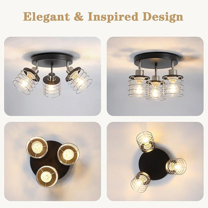 Brushed Nickel Kitchen Light Fixture Ceiling Mount, Semi Flush Mount Ceiling Light, Multi-Directional Track Ceiling Lighting for Kitchen Farmhouse Hallway Dining Room Entryway (Black & Brushed Nickel)
