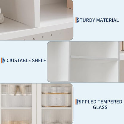 71" Kitchen Pantry Cabinet with Double Glass Doors and Pegboard, Wooden Cabinet with Open Shelves and Countertop,Kitchen Hutch with Storage for Dining Room or Living Room, White