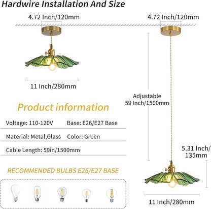 Pendant Light Kitchen Lights Glass Hanging Light Fixture Folwer Light Pendant Lights Modern Lighting for Bedroom Kitchen Hallway Bathroom Green Sunflower