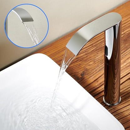 Charmingwater Touchless Bathroom Sink Faucet, Waterfall Vessel Bathroom Faucet with Automatic Sensor, Hands Free Sink Faucet, Tall Modern Lavatory Vanity Mixer Tap, Chrome