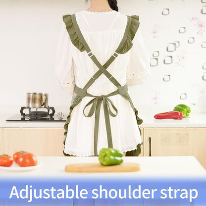 Pinknoke Vintage Pinafore Apron Dress for Women with Pockets Cute Floral Chef Aprons for Kitchen Cooking Baking Gardening