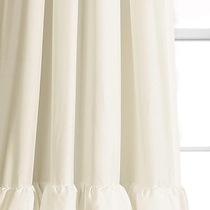 Lush Decor Allison Ruffle Light Filtering Window Curtain Panels Pair 40" W x 63" L Ivory - Coquette Curtains for Bedroom - Drapes - Ruffle Curtains Kids