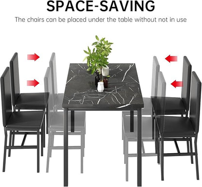 AWQM 5 Piece Dining Table Set for 4,Faux Marble Kitchen Table and Chairs for 4, Modern Dining Room Table with 4 Chairs,Dinner Table Set for Small Spaces, Black