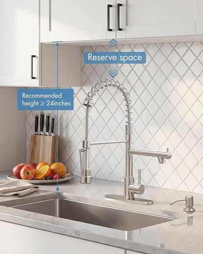 AIMADI Kitchen Faucet with Pull Down Sprayer,Stainless Steel Sink Faucet with Soap Dispenser Deck Plate, Spring Single Handle Modern Utility Faucets for Farmhouse Laundry Camper RV Bar,1 or 3 Hole