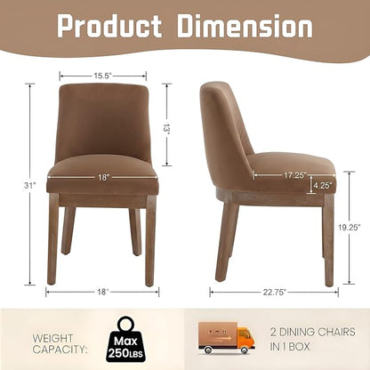 HNY Modern Dining Chairs Set of 6 with Comfortable Back Support, Farmhouse Soft Velvet Upholstered Kitchen Dining Room Chairs with Solid Wood Legs, Armless Accent Side Chairs for Living Room, Khaki