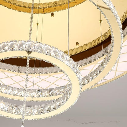 HAIXIANG 48 inch Large Size Glam Chandelier Crystal Ceiling Light for Living Room Chandeliers Lighting Fixtures with Remote Dimmable LED Light,Gold Luxury Interior Light