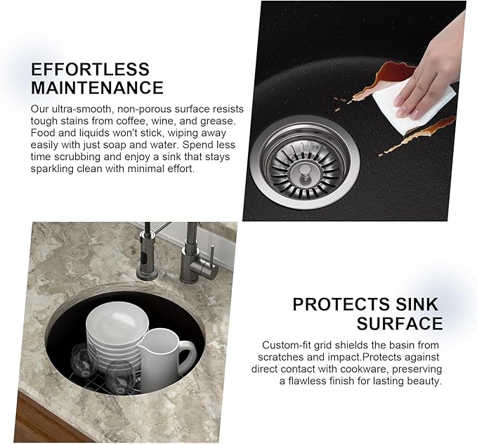 Mocoloo 18 Inch Round Bar Sink Undermount - Black Granite Composite Quartz Prep Sinks Small Kitchen Sink for Island or RV