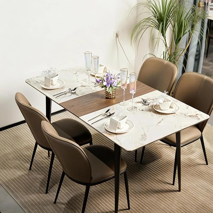 Extendable Dining Room Table, 51”-59”Large Kitchen Table Set for 6 to 8 People，Faux Marble Tabletop Foldable Tables for Conference Room (1 Table Only) (51”-59”)