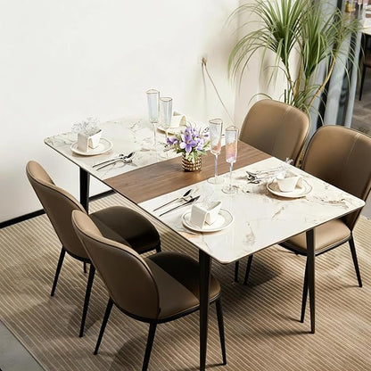 Extendable Dining Room Table, 51”-59”Large Kitchen Table Set for 6 to 8 People，Faux Marble Tabletop Foldable Tables for Conference Room (1 Table Only) (51”-59”)