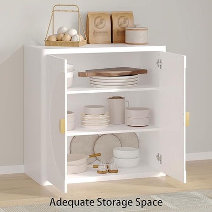 Modern Kitchen Sideboard with Storage, 31.5" Buffet Cabinet with 3 Adjustable Shelves and 2 Doors for Dining Room, Living Room, Hallway & Coffee Bar (White)